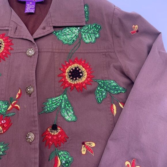 Tapestry Patch Red Flower & Bees Light Jacket Size M - Picture 3 of 12